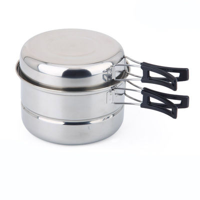 Convient de l'argent en acier inoxydable de camping de la cuisine ensemble pour la cuisson en plein air et pique-nique