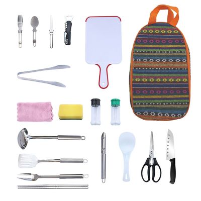 Outdoor Camping Table à manger en acier inoxydable Ensemble d' ustensiles de cuisine Sac de rangement personnalisation