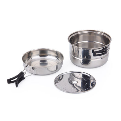 Convient de l'argent en acier inoxydable de camping de la cuisine ensemble pour la cuisson en plein air et pique-nique