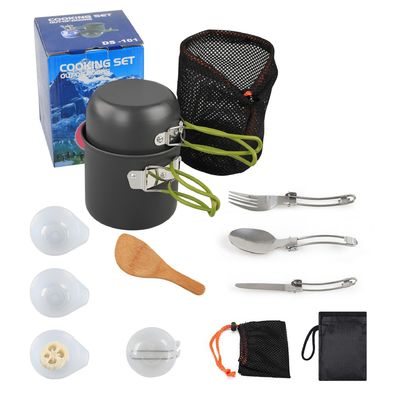Set de ustensiles de cuisine en aluminium portable pour camping en extérieur, ensemble de ustensiles de table avec poignée grise verte