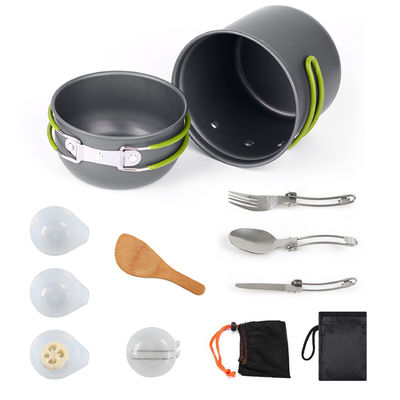 Set de ustensiles de cuisine en aluminium portable pour camping en extérieur, ensemble de ustensiles de table avec poignée grise verte