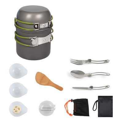 Set de ustensiles de cuisine en aluminium portable pour camping en extérieur, ensemble de ustensiles de table avec poignée grise verte