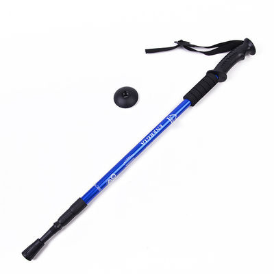 Poteaux de randonnée de montagne en aluminium bleu télescopique pour canne de marche à poignée droite